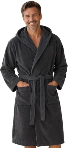 Morgenstern Bata de Baño de Ducha Hombre con Capucha, Algodón Finn Talla M, Gris Oscuro