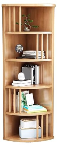 Stehendes Küchenregal aus Gummibaumholz, 5-stöckiges offenes Eckregal, 90° Design für Küche, Bad, Wohnzimmer, Büro (Natur)