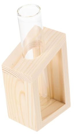 Lurrose Klarer Glas pflanzenständer mit Holzsockel Dekorative Reagenzglas vase für Zimmerpflanzen Hydrokulturelle Vermehrung Minimalistisches Nordisches Design Kompakte Desktop Dekoration
