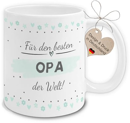 Maus-Design Tasse Für den besten Opa der Welt | liebevolles Geschenk zum Geburtstag oder Weihnachten für Kollegen | Handmade in Deutschland