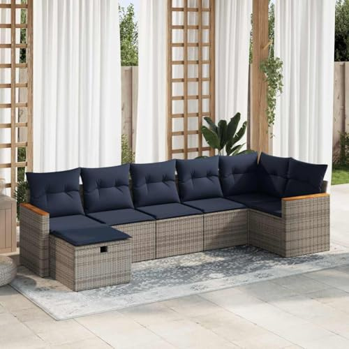 QJBSAVVA Salon de jardin en polyrotin gris, 55 x 53 x 34 cm, résistant aux UV, avec coussins amovibles, pour terrasse, balcon et surfaces partiellement couvertes