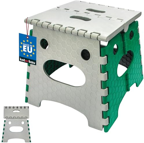 KOTARBAU® Tritthocker klappbar, Klappstuhl, Sitzhocker 27 cm | Klapphocker, Rutschfest & Standsicher, Tragbar, Haushaltshelfer aus Kunststoff, Grau + Grün