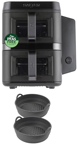 Salter VertiCook View Stackable Air Fryer 9L – PFAS-Free Air Fryer, Double Drawer, 4 Level Cooking, 12 Functions, Sync & Match with Silicone Air Fryer Liners Set of 2, Non-Stick, BPA Free