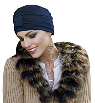 MASUMI Chemo Bio-Kopfbedeckung - Ellie Bambus Turban Hut für Damen | Kopfbekleidung für Frauen mit Haarausfall | Weiche Hüte für Krebspatienten | 95% Bambus (Farbe: Marineblau)