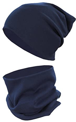 TupTam Mütze und Schal Kinder Set – Weiches Schal Mütze Set Kinder für Herbst und Winter, Farbe: Dunkelblau, Größe: 56-62