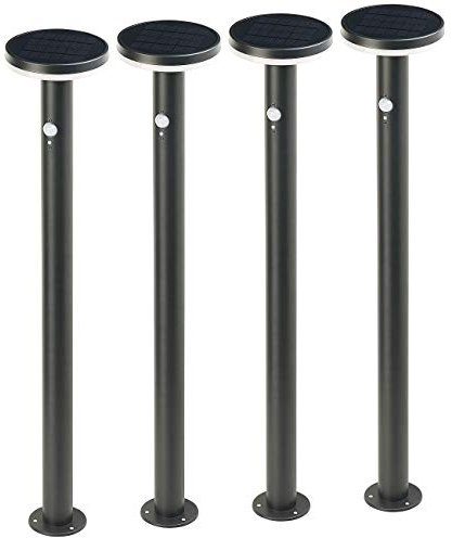 Lunartec Garten-Solarleuchte LED: 4er-Set Premium-LED-Solar-Wegeleuchte, PIR-Sensor, Nachtlicht, 600 lm (Solar-Wegeleuchte Bewegungsmelder, Pollerleuchte Bewegungsmelder, hochwertige)