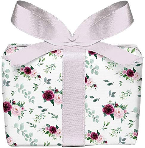 5er Set 5 Bögen Geschenkpapier Rosen Eukalyptus grün rosa rot weiß Boho Geburtstag Ostern Hochzeit Weihnachten, gedruckt auf PEFC zertifiziertem Papier, 50 x 70 cm