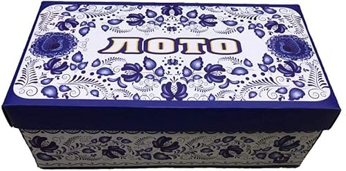 Bingo Set, Russisches Lotto, Spiel, Gesellschaftsspiel mit Holzfiguren (Kartonkiste, LN-22-2) Spieleabend, Partyspiel, Loto Bingospiel für Erwachsene