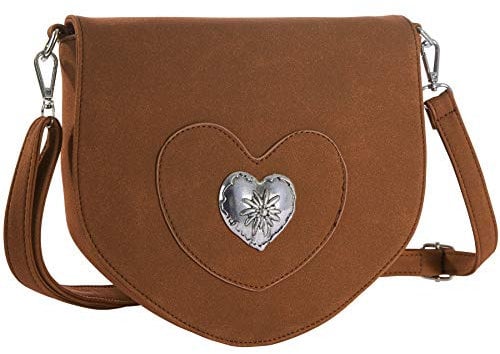 dressforfun 900650 Damen Trachten Handtasche mit Herz Motiv, Schicke Trachtenhandtasche in Wildlederoptik (Braun | Nr. 303266)