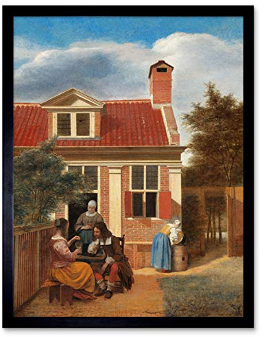 Artery8 Pieter De Hooch Figures In Courtyard Behind House Art Print Framed Poster Wall Decor 12x16 inch