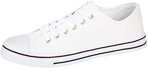Ladies Canvas Shoes Plimsole Trainer Pumps Womens Lace Up Flat Shoes White Size UK 7 EU 41
