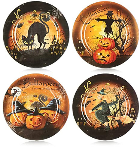 com-four® 4X Assiette décorative Halloween - Assiettes décoratives avec de Superbes Motifs - Bol à collation Halloween