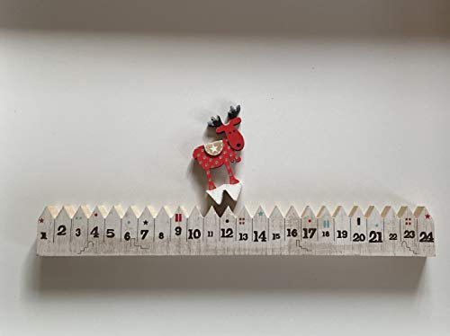 Logumkloster Dänischer Adventskalender aus Holz mit Rentier zum Aufstecken naturfarben wiederverwendbar 47,5 x 17 x 3,5 cm