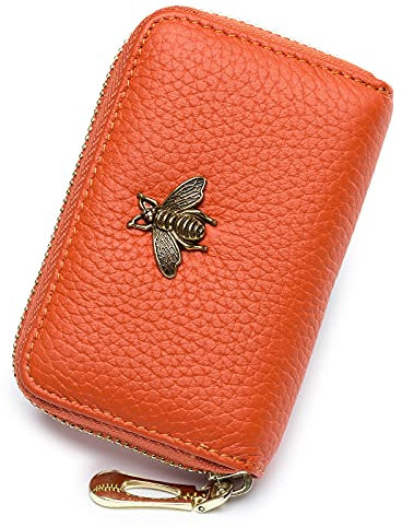 imeetu Porte-Cartes de crédit RFID, Petit Portefeuille en Cuir avec Fermeture éclair pour Femme (Orange)