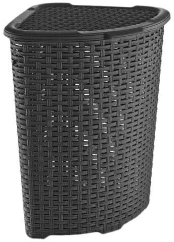 Plastic Corner Laundry Basket with Lid Large Rattan Washing Clothes Storage Hamper Bin (Black)