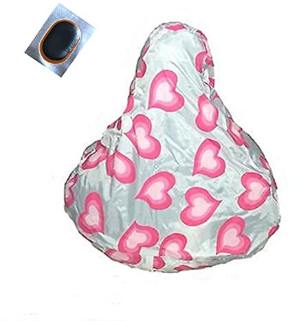 Universal Satteldecke Sattelüberzug Regenschutz Herzen weiß/rosa inkl. Schlauchflicken