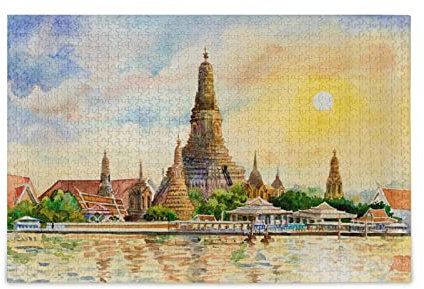 Tempel Sonnenuntergang Bangkok Thailand Jigsaw Puzzle 1000 Teile für Erwachsene Klassische Jigsaw Puzzles aus Papier Wanddekoration Geschenk ab 12 (70x50cm)