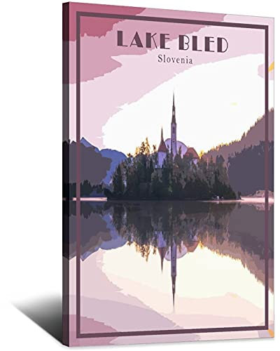 Lake Bled Slowenien Vintage Reise Poster Skyline Dekorative Poster Modern Schlafzimmer Leinwand Kunst Poster Bild Malerei Poster Wanddeko Kunst Geschenk