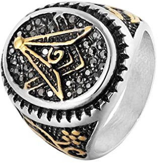 PikaLF Freimaurer Ring für Männer, Baum des Lebens Freimaurer Ring, Gold Freimaurer Symbol Freimaurer Ringe, Hip Hop Biker Ring, Religiöser Amulett Ring, Punk Freimaurer Schmuck (19.8)