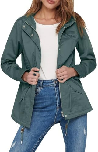 ONLY Damen Übergangs-Jacke ONLLorca Canvas Parka mit Kapuze 15216452, Balsam Green ,M