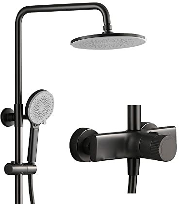 Klobvtt Outdoor Shower Fixtures, Wall Mounted Exposed Shower System, Bathroom Faucet Set, 9 Inch Rain Shower Head Shower System, with 3-Setting Handheld Shower Head
