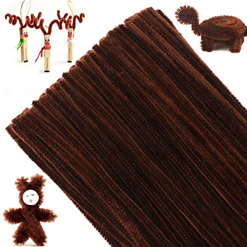 G2PLUS Braun Pfeifenreiniger 6mm, 100 Stück Pfeifenputzer zum Basteln, Pfeifenputzer für Blumen Pfeifenreiniger, 30cm Chenilledraht für Kinder zum Basteln und Dekorieren