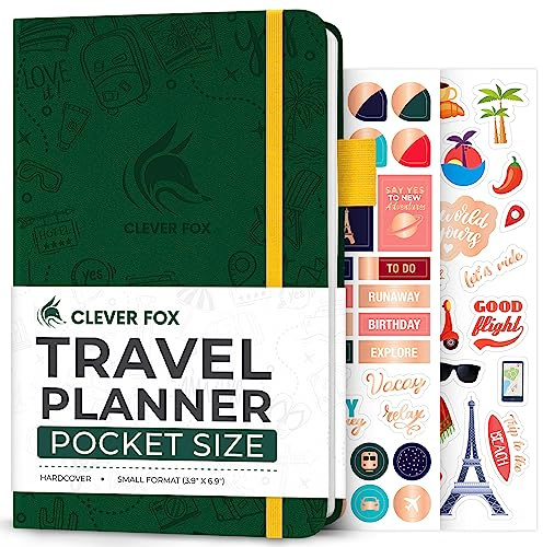 Clever Fox Travel Journal, Vacation Planner Organizer Pocket Forest Green | Trip itinerary planning notebook for women & men, international, cruise & world diary with packing list, gift for travelers