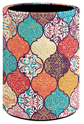 Kuiaobaty Bunte marokkanische Blumen-Stiftehalter, rund, PU-Leder, ethnische Boho-Blumen, Stiftehalter für Schreibtisch, Büro, Schreibwaren, Organizer