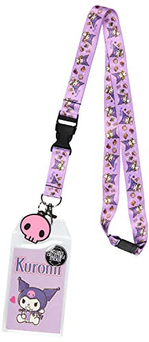 Sanrio Kuromi Porte-badge avec pendentif en caoutchouc et autocollant de collection