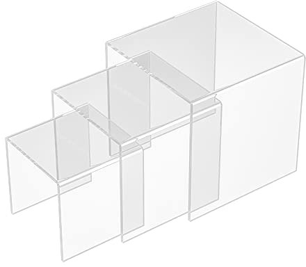 Sezanrpt Square Regal Risers 3pcs, Acryl Dessert Table Display Set, Clear Acryl Showcase Collectibles Display Regal für Cupcake, Spielzeug, Uhren, Tischdekorationen - 10x12.7x15.2CM