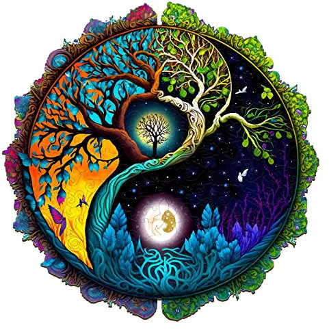 Blumuze Holzpuzzle Erwachsene 630 Stück,Yinyang Baum 4 Holzpuzzle Einzigartige Tierform Puzzleteile,Holz Puzzle, Puzzle aus Tierteilen, Puzzle Holz Erwachsene mit Geschenkbox aus Holz(XL-20 * 20in)
