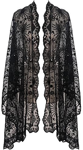 keland 1920er Jahre Pailletten Cape Schal Tuch Schaltuch Stola Festlich Schultertuch Poncho für Hochzeit Abendkleid (A-Schwarz)