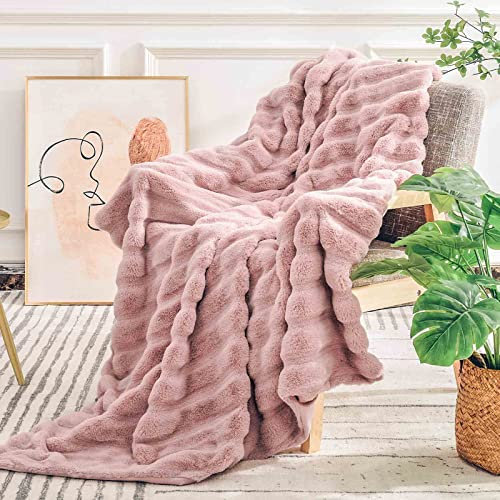 NEXHOME PRO Kunstfell-Überwurfdecke, rosa, luxuriös, weich, dekorativ, gemütlich, Plüsch, lang, zottelig, flauschig, für Sofa, Couch, Bett, Wohnzimmer, wendbar, Puffy, dick, warme Decke für Winter,