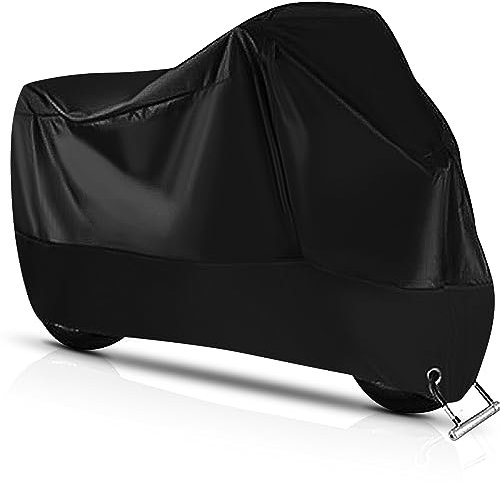 Mesybveo Housse Moto Imperméable, Housse de Protection pour Moto 190T Polyester, Bache Moto Exterieur Etanche avec Trous de Serrure, Housses de Moto au Pluie Poussière UV Neige(245x105x125cm)