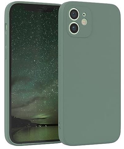 EAZY CASE - Housse en Silicone pour iPhone 12 Souple Antichoc avec Protection pour Appareil Photo Fines Premium Cover TPU Phone Bumper en Vert Minuit