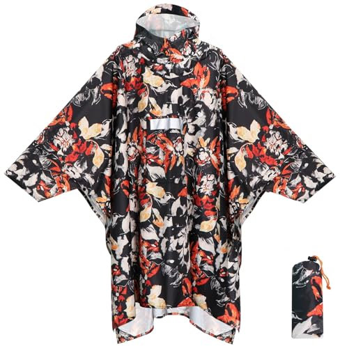 Anyoo - Poncho de lluvia impermeable con mangas y bolsillo, ligero y reutilizable. Chaqueta de lluvia con capucha para actividades al aire libre, unisex, talla única, Talla única