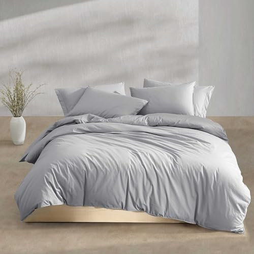 Calvin Klein - Queen-Bettbezug-Set, gewaschene Baumwoll-Perkal-Bettwäsche, luxuriös weiche Heimdekoration (gewaschenes Perkal, stahlblau, Queen-Size)