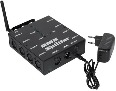 Divisor Óptico DMX, Distribuidor de Amplificador de Señal Óptica DMX512, 1 Entrada y Salida Directa, 8 Salidas Independientes para Control de Iluminación, Consola de Escenario, Fiesta, DJ, Discoteca