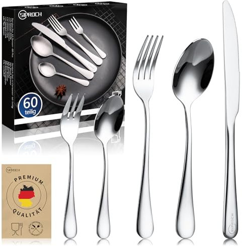 Siproch Set Posate 12 Persone,18/10 Acciaio Inox - 60 Pezzi Servizio Posate 12 Persone, Lavabili in Lavastoviglie