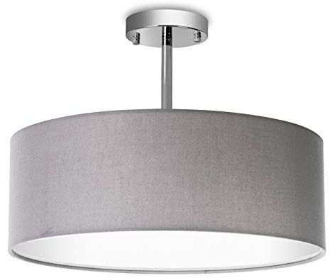 KUNGHEYFATCHOY Deckenleuchte, Stoff Deckenlampe, Grau Rund Pendelleuchte für Wohnzimmer Schlafzimmer Küche Esszimmer, Durchmesser 45cm, Chrom matt, Warmweiss 3-flammig E27