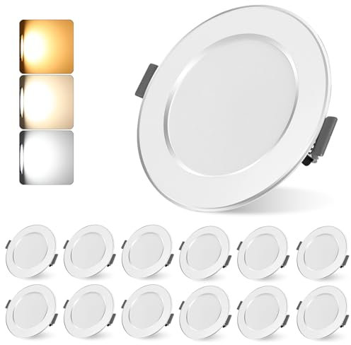 Led Einbaustrahler 230V 12er Set, 7W Ultra Flach Led Spots, Warmweiß Neutralweiß Kaltweiß Einstellbar Einbauleuchten, Einbauleuchten Deckenspots für Badezimmer Küche Wohnzimmer