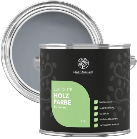 Lignocolor Holzfarbe Außen glänzend 750 ml (Silbergrau) | Wetterfeste & glänzende Holzfarbe für den Außenbereich – schützt und veredelt Holz, hochdeckend und langlebig