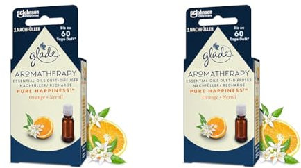 Glade Aromatherapy Essential Oils Duft-Diffuser Nachfüller, Pure Happiness, Orange + Neroli, Aroma Diffuser, 17,4ml (Packung mit 2)