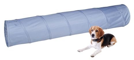 Relaxdays Hundetunnel, Spieltunnel für aktive Hunde, Hundetraining, 300 cm lang, Ø 50 cm, Faltbarer Agilitytunnel, grau
