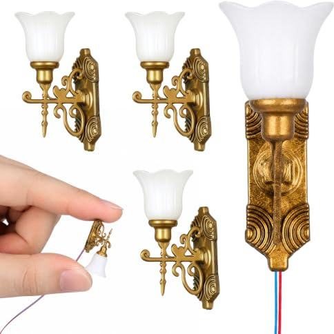 WHAMVOX 4 Stück Mikrolandschaft Ornament Licht Winzige Wandlampe Modell Puppenhaus Mini Wandleuchte Mini Leuchtende Wandlampe Sandtisch Layout Sandtisch Baumaterialien Puppenhaus