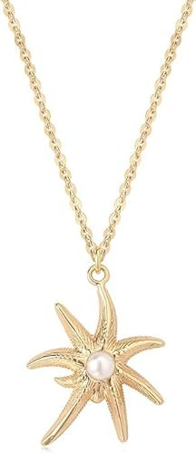 Jenosy Seestern Gold Ketten Damen 14K Vergoldet Cubic Zirconia Anhänger Ketten Handmake Hypoallergene Goldschmuck Geschenke