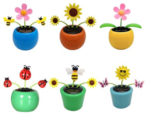 6 flores bailarinas alimentadas por energía solar | Adorno solar de girasol para coche | Juguetes reutilizables para automóvil, adornos de coche con cabeza temblorosa para dormitorio, tablero de