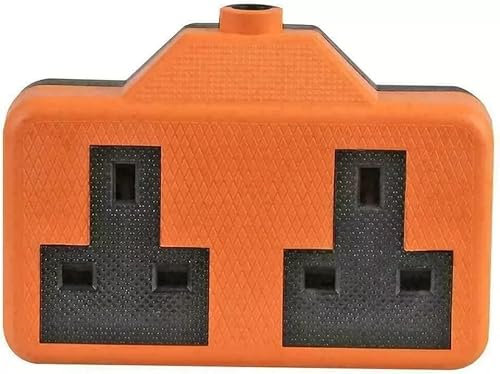 2 Gang Trailing Socket Re-Wireable 13A High Impact Rubberized Extension without Lead Fitted-UK 1 Pack Orange