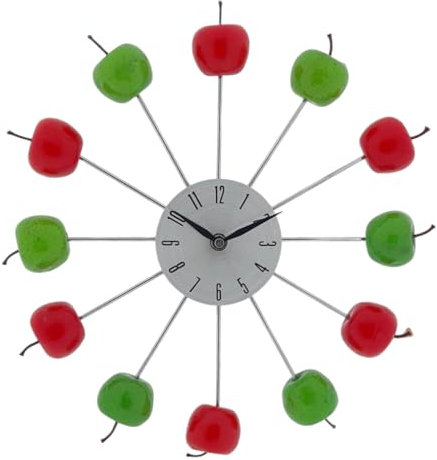 WB wohn trends Wand-Uhr Apfel, Äpfel-Design, zum Hängen, aus Metall und Kunststoff, 35x4cm