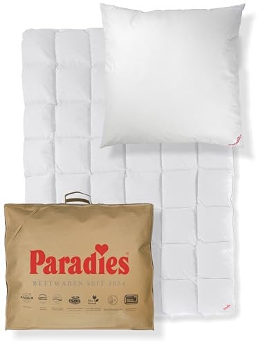 PARADIES Bettenset - Mikrofaser Ganzjahresdecke 135x200 cm inkl. mittleres Kopfkissen 80x80 cm mit Bio-Baumwoll Bezug, Öko-Tex 100 Klasse 1